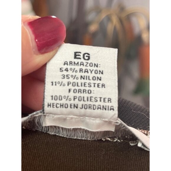 Liz Claiborne Womens XL Brown White Embroidered Short Sleeve Layered Geometric T - Picture 7 of 9